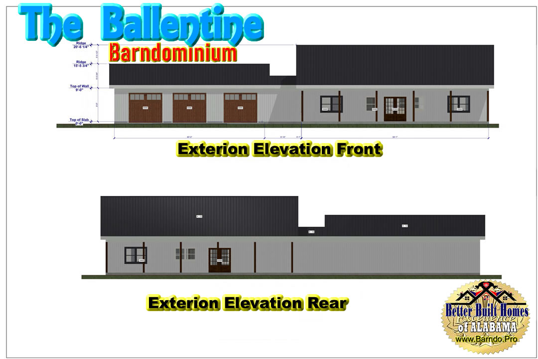 The Ballentine Barndo Front and Rear Elevation View.