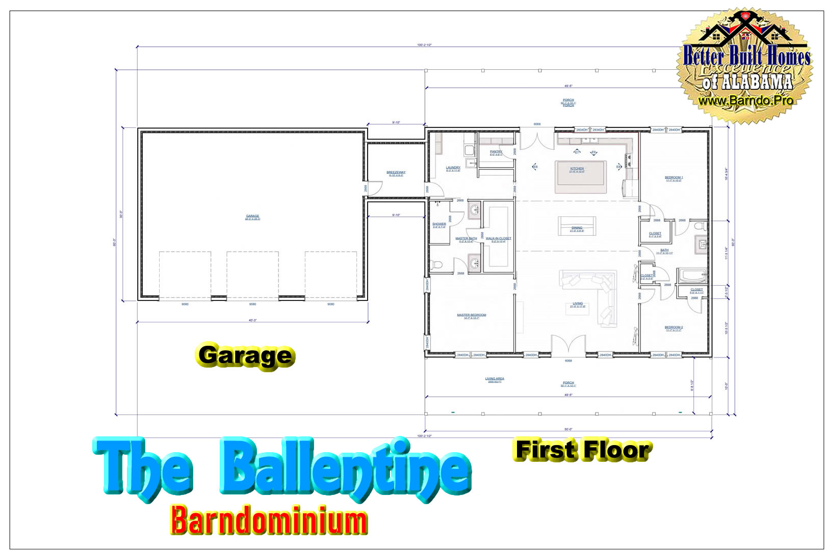 The Ballentine Barndominium Floor Plans Contact Barndo.Pro for more info.